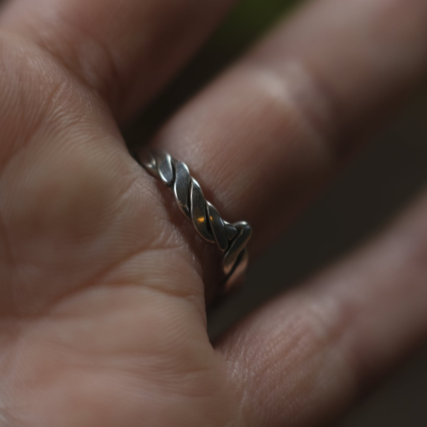Sterling Silver Leaf Ring with Woven band US Size 7