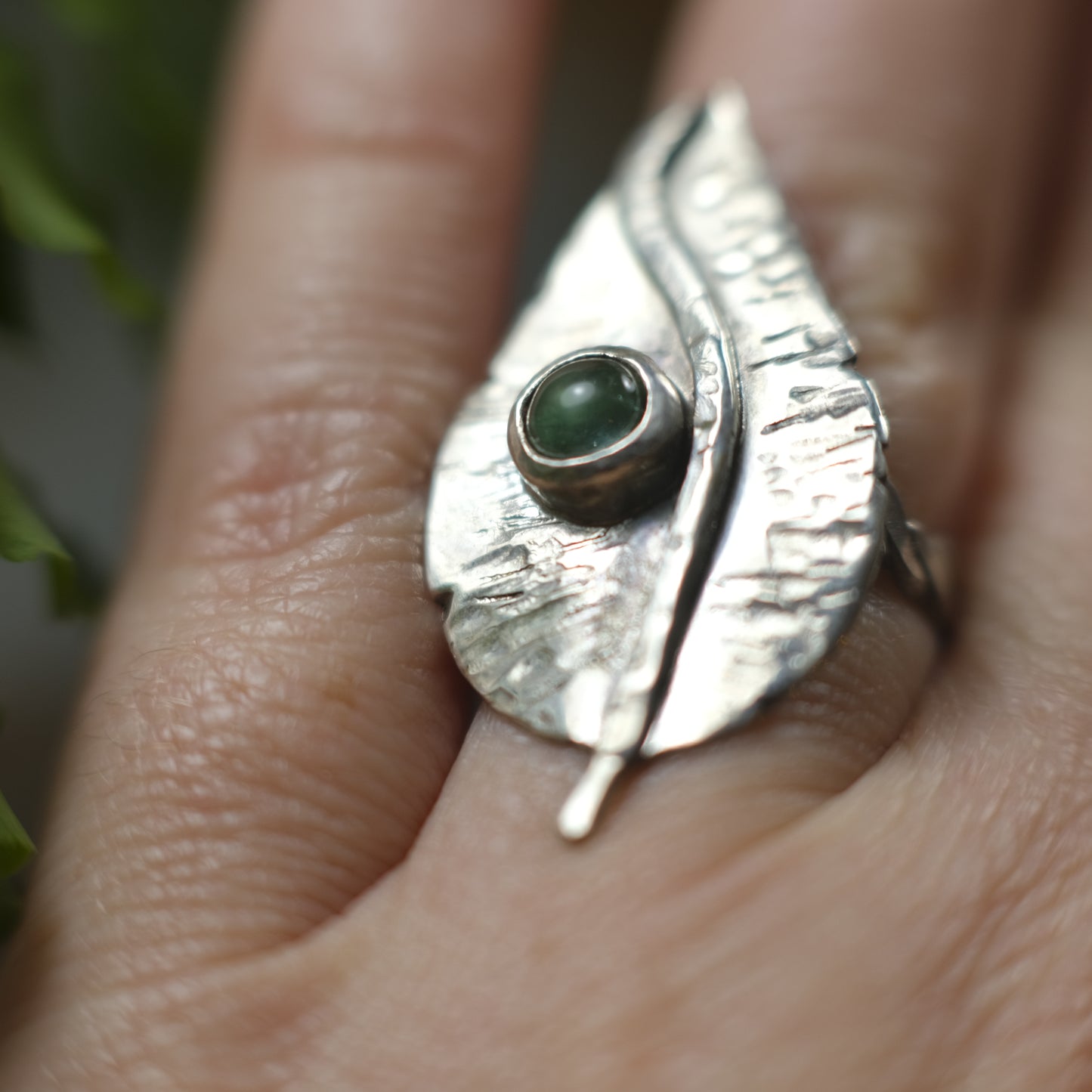 Green Tourmaline and Sterling Silver Leaf Ring US Size 7