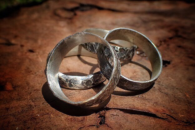 Unique Hammered Textured Rustic Rugged Oxidised Distressed Silver Ring / Band US Sizes
