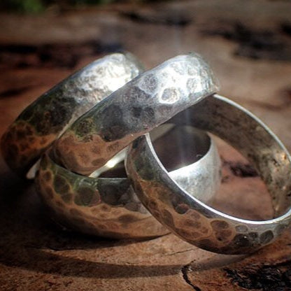 Unique Hammered Textured Rustic Rugged Silver Ring / Band US Sizes