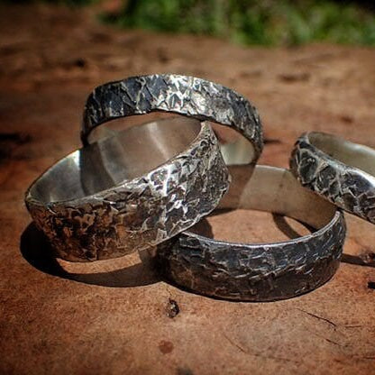Unique Hammered Textured Rustic Rugged Oxidised Distressed Silver Ring / Band US Sizes