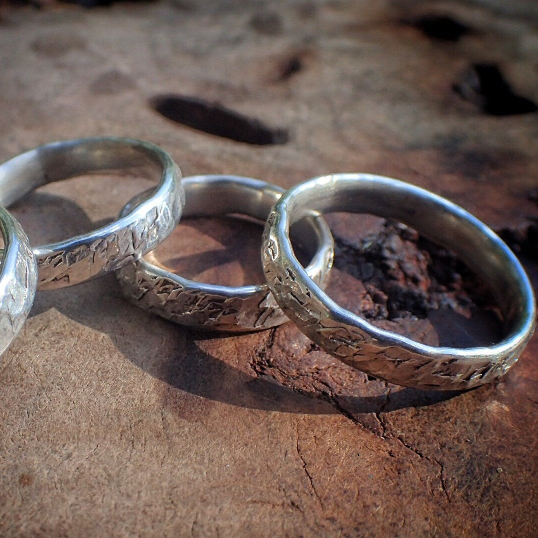Hammered Textured Unique Finish Silver Ring / Band US Sizes