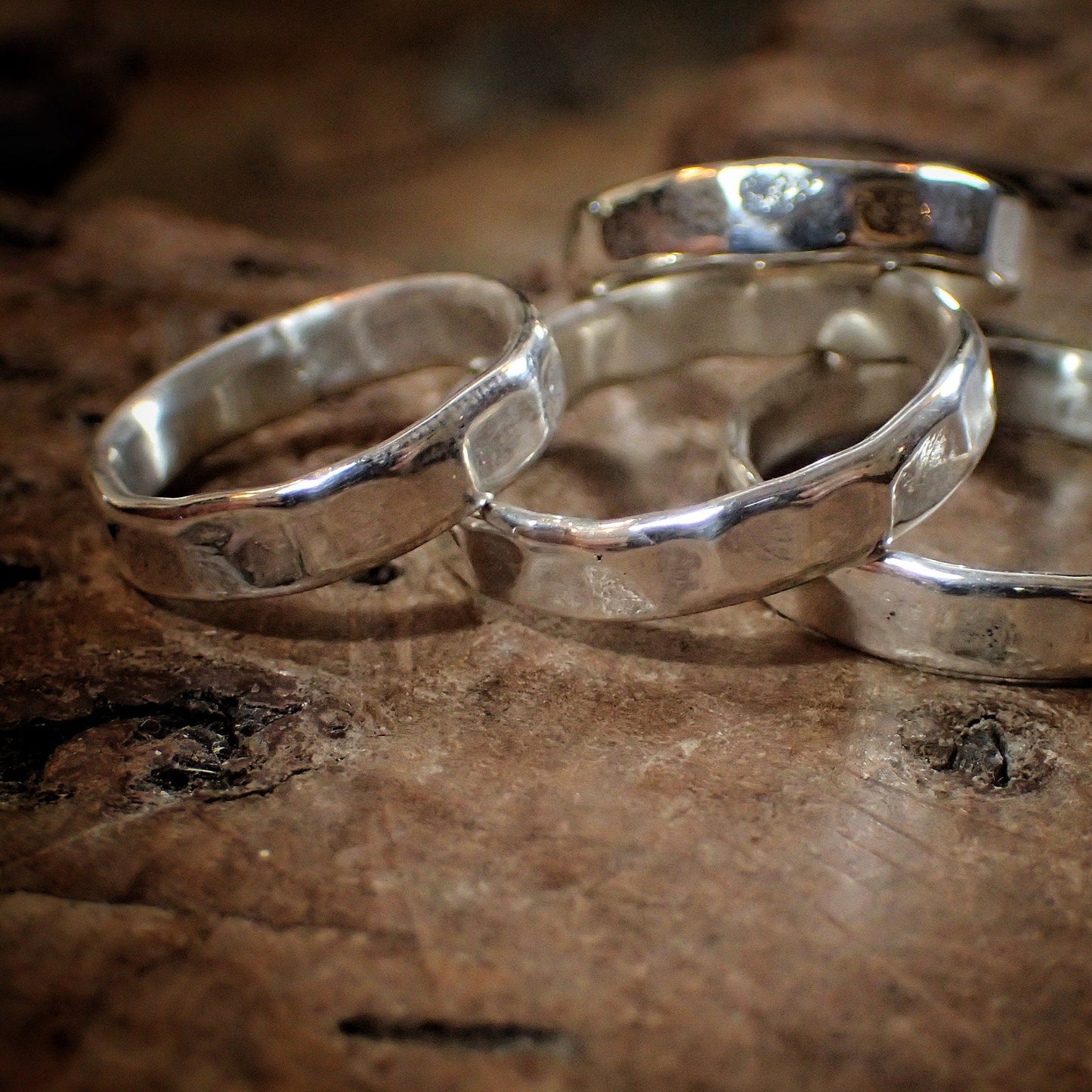 Faceted Hammered Textured Unique Finish Silver Ring / Band US Sizes