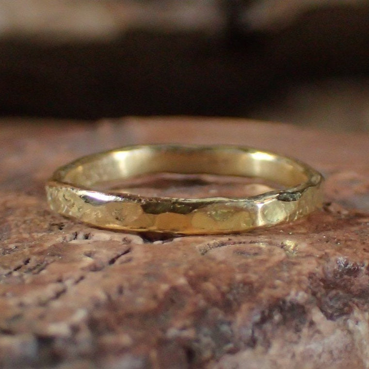 Hammered Textured Unique Rustic 18ct Gold Ring / Band US Sizes