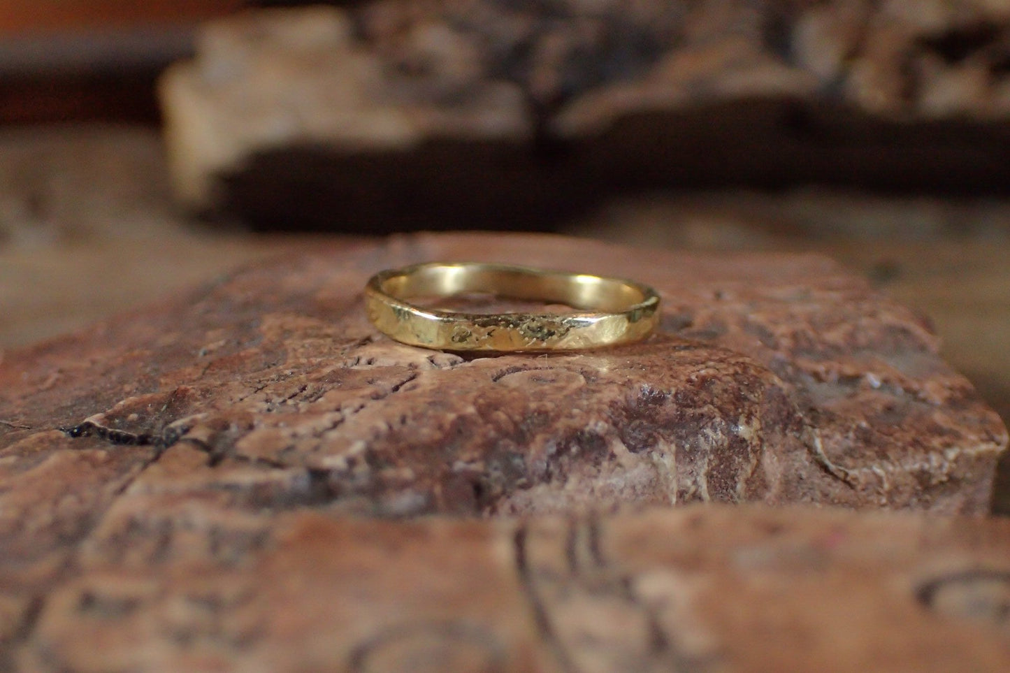 Hammered Textured Unique Rustic 18ct Gold Ring / Band US Sizes