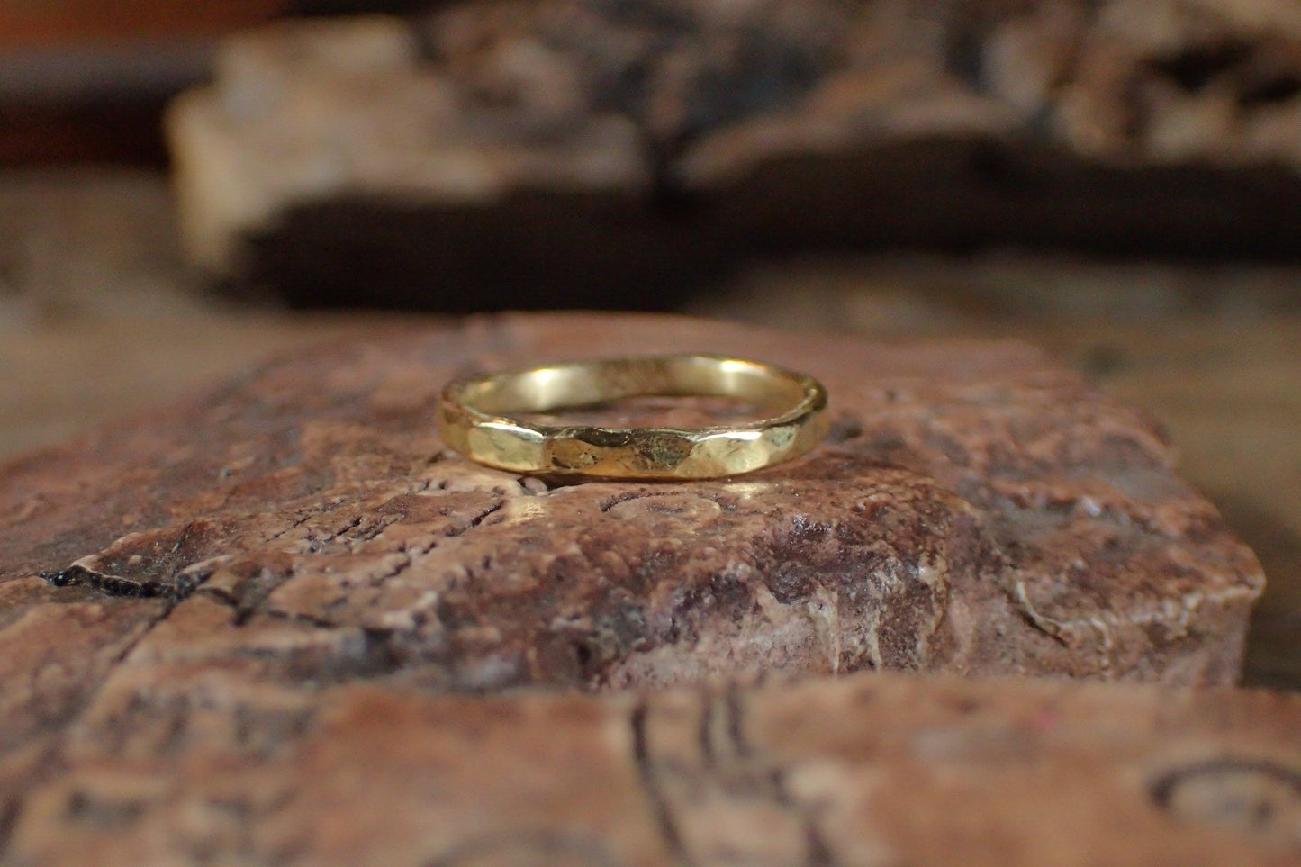 Hammered Textured Unique Rustic 18ct Gold Ring / Band US Sizes