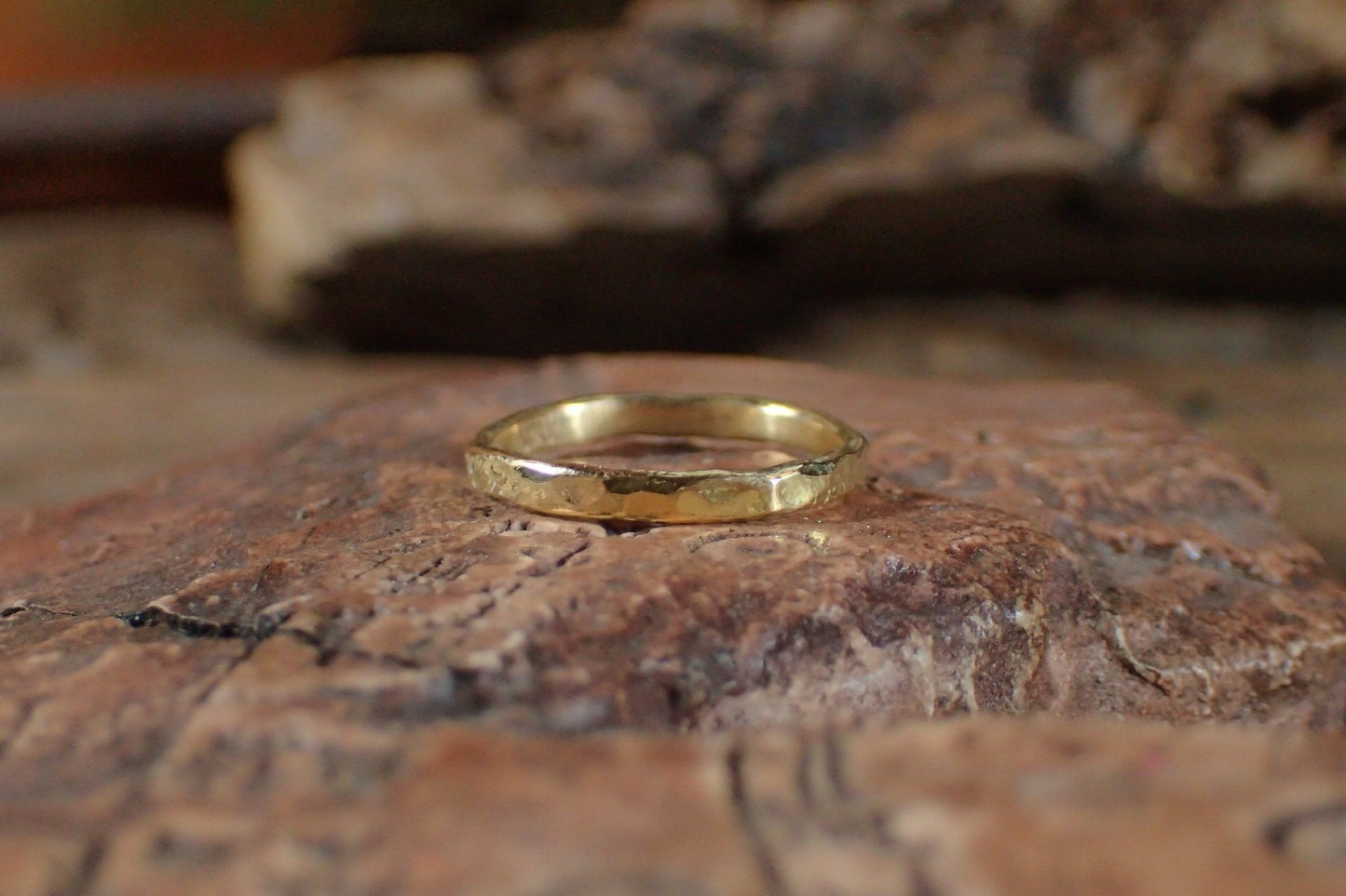 Hammered Textured Unique Rustic 18ct Gold Ring / Band US Sizes