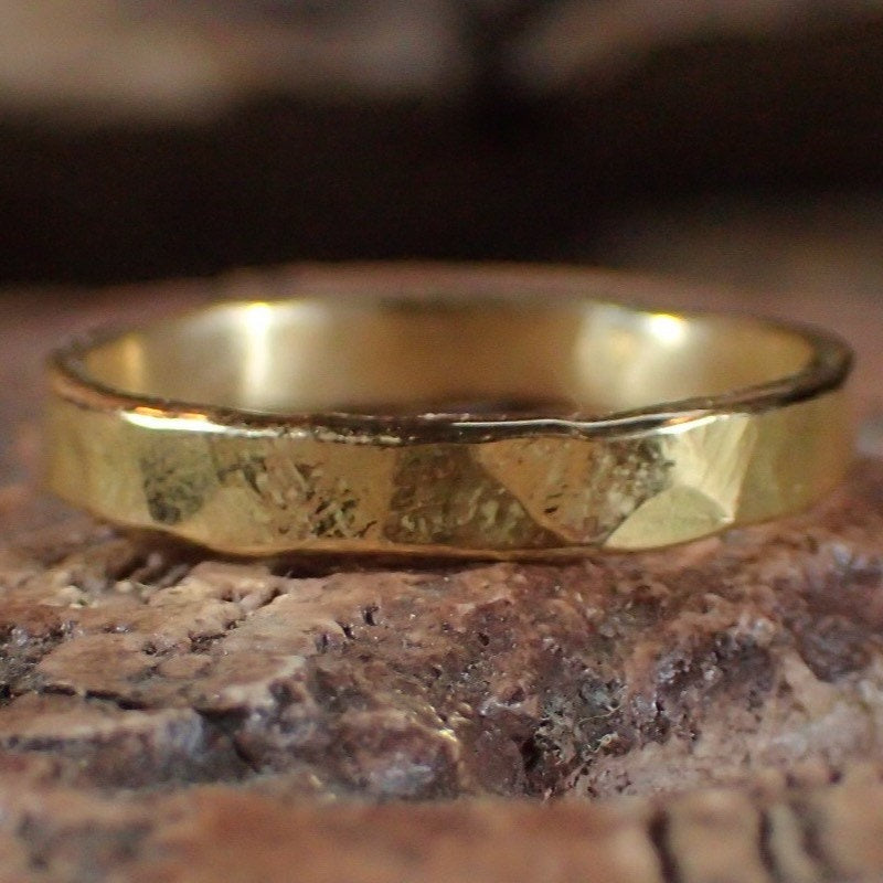 Hammered Textured Unique Rustic 18ct Gold Ring / Band US Sizes