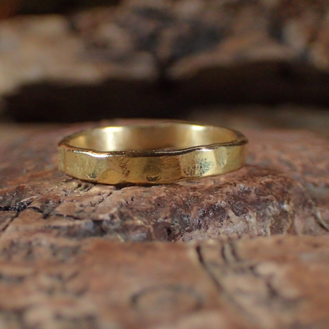 Hammered Textured Unique Rustic 18ct Gold Ring / Band US Sizes
