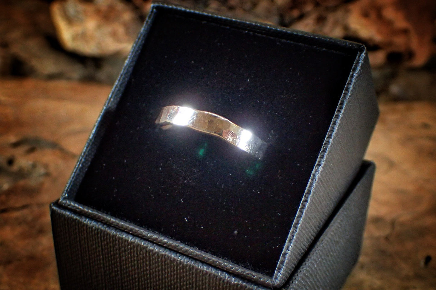 White Gold Hammered Textured Unique Rustic 9ct Ring / Band US Sizes