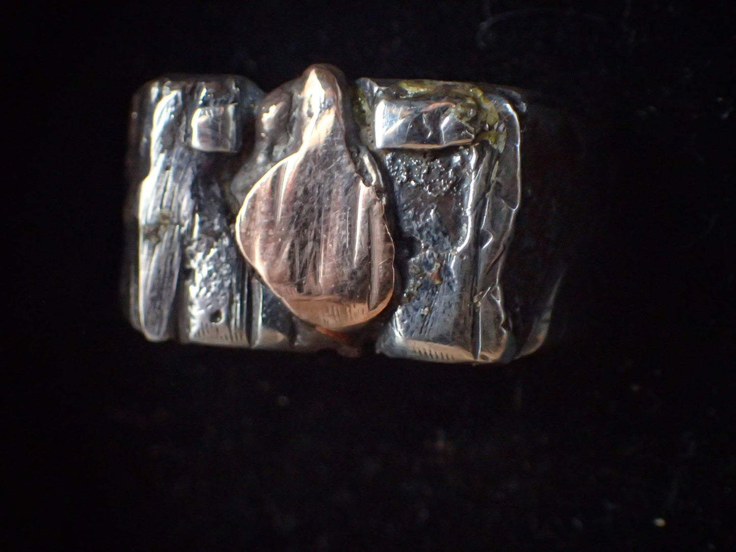 Rose Gold And Silver Fusion Signet Ring ~ Sand Cast Rugged Rustic and Rugged One of a Kind Ring / Band US Size 9.75