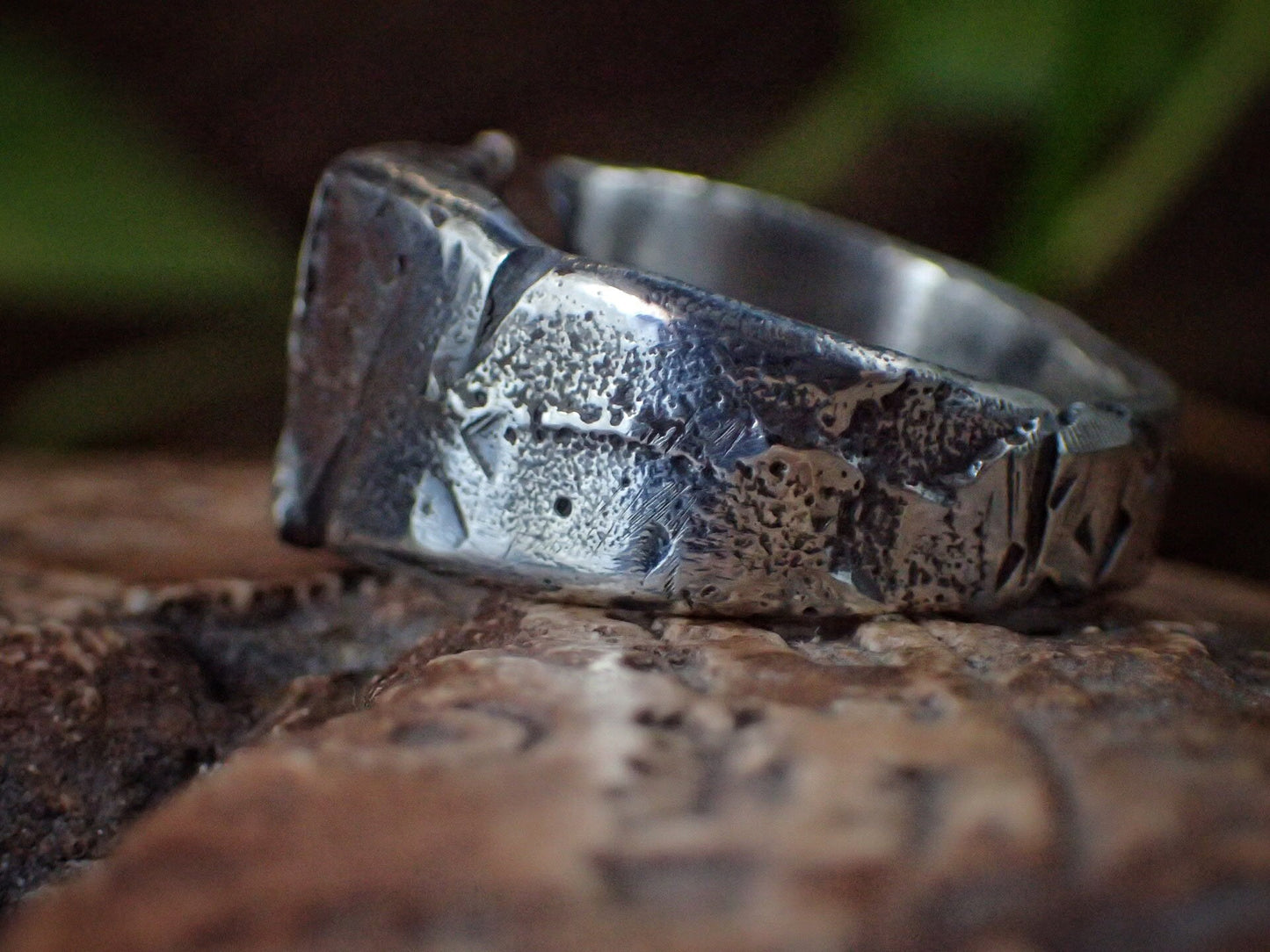 Rose Gold And Silver Fusion Signet Ring ~ Sand Cast Rugged Rustic and Rugged One of a Kind Ring / Band US Size 9.75