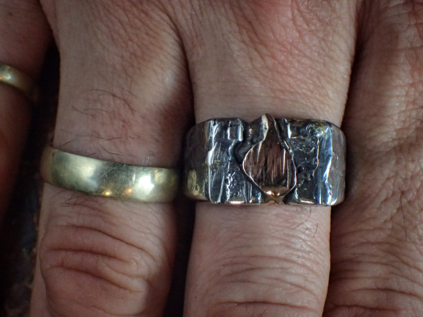 Rose Gold And Silver Fusion Signet Ring ~ Sand Cast Rugged Rustic and Rugged One of a Kind Ring / Band US Size 9.75