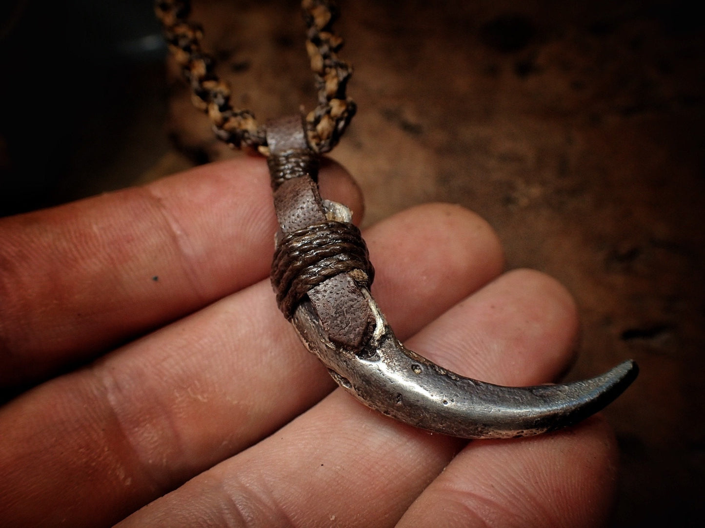 Silver Wedge Tailed Eagle Talon Pendant with Adjustable Hand Woven Style Necklace
