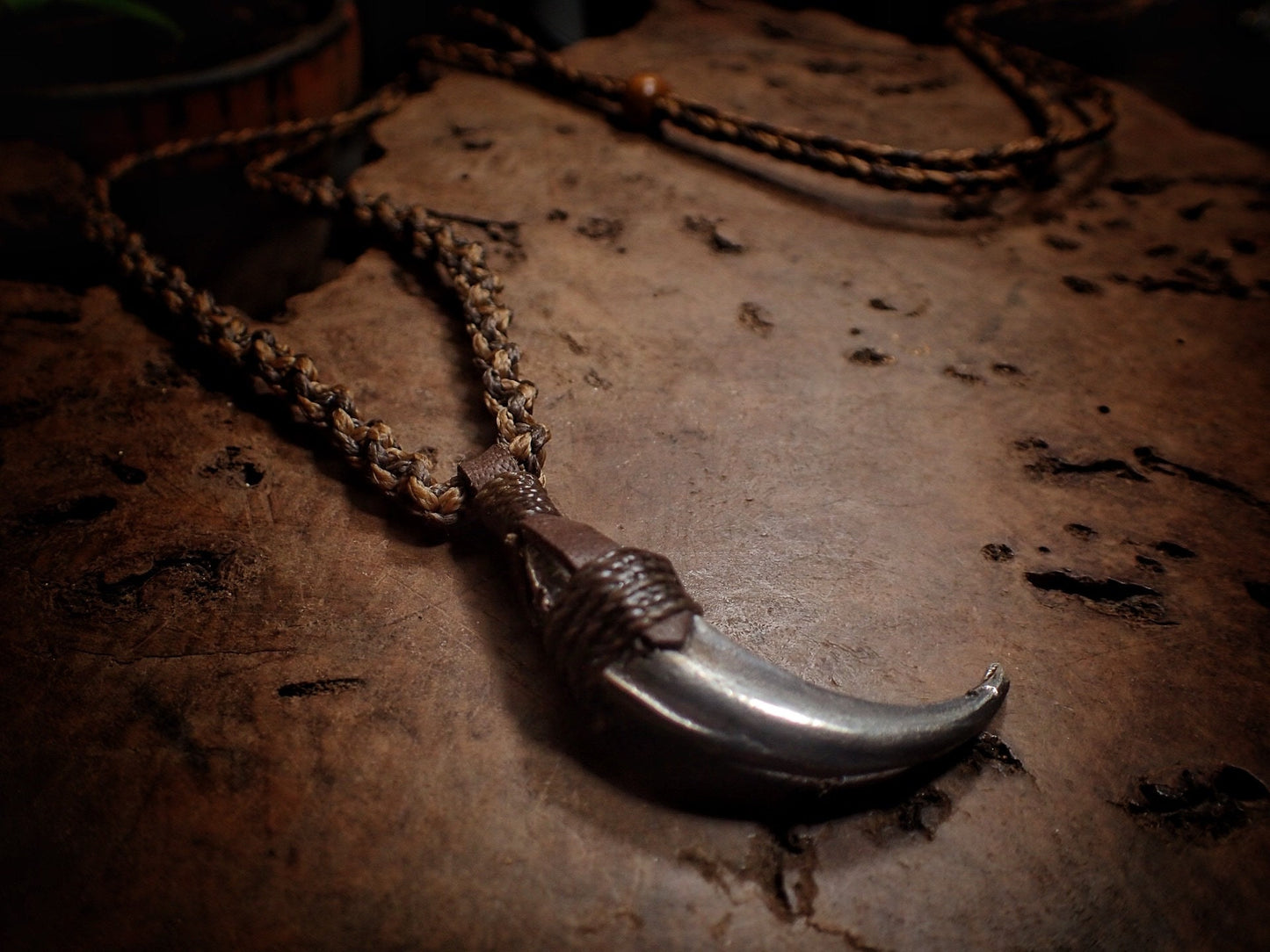 Silver Wedge Tailed Eagle Talon Pendant with Adjustable Hand Woven Style Necklace