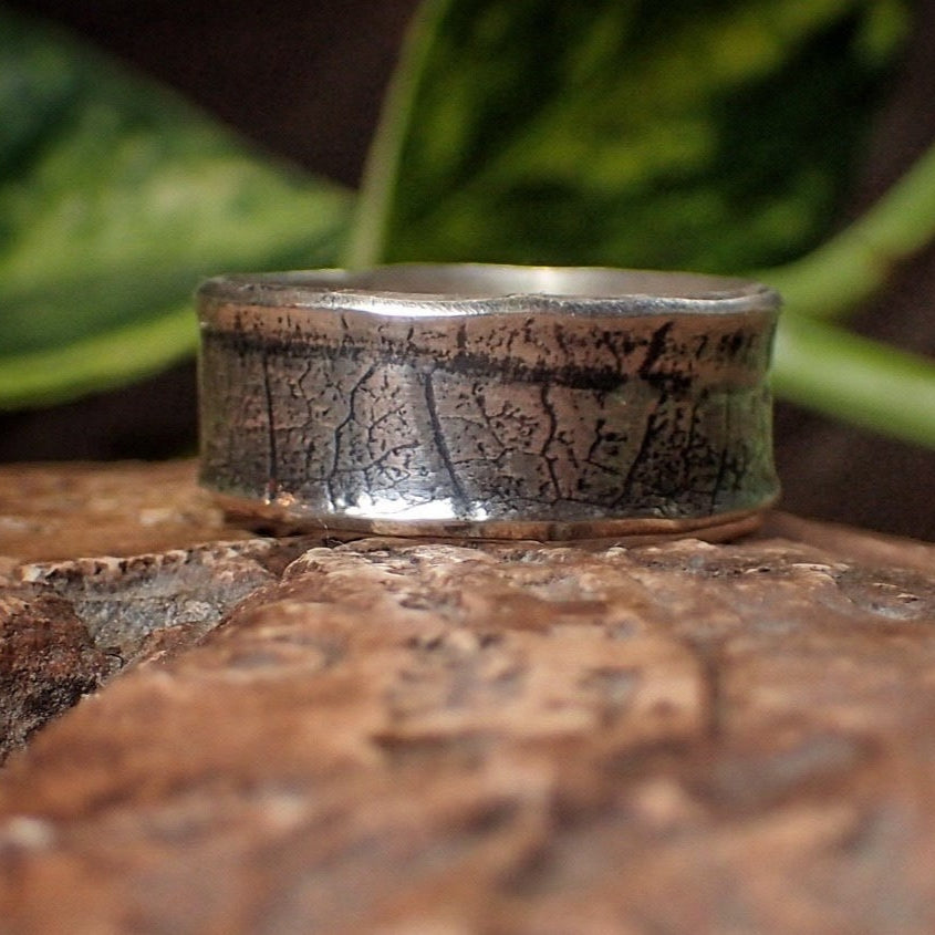 Silver Leaf Textured Ring / Band, US size 12