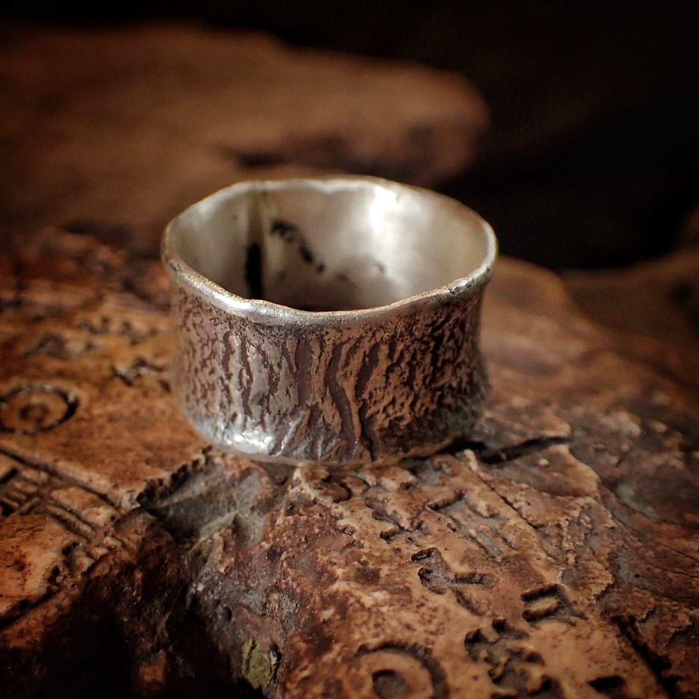 Reticulated Texture on Chunky Rustic Silver Ring / Band US Size 9