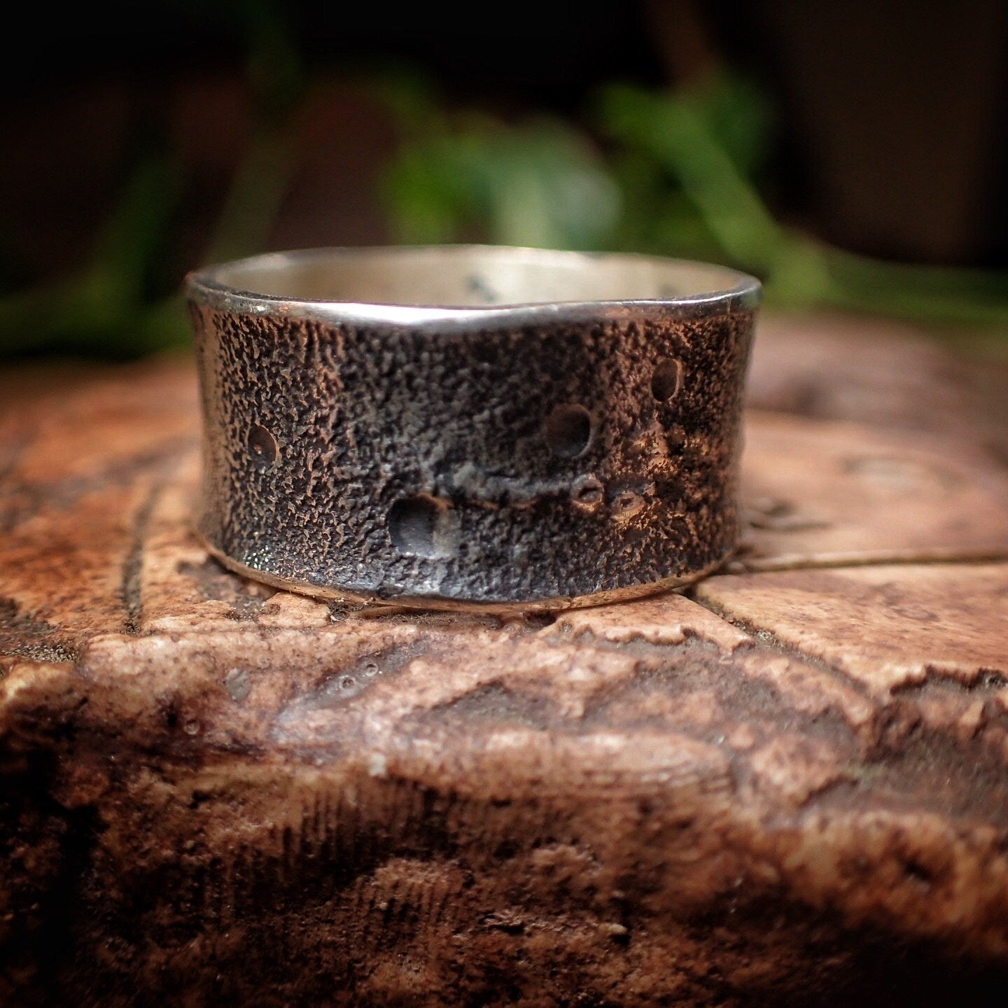 Moon Textured Sterling Silver Unique Rustic Rugged Ring / Band US Size 10