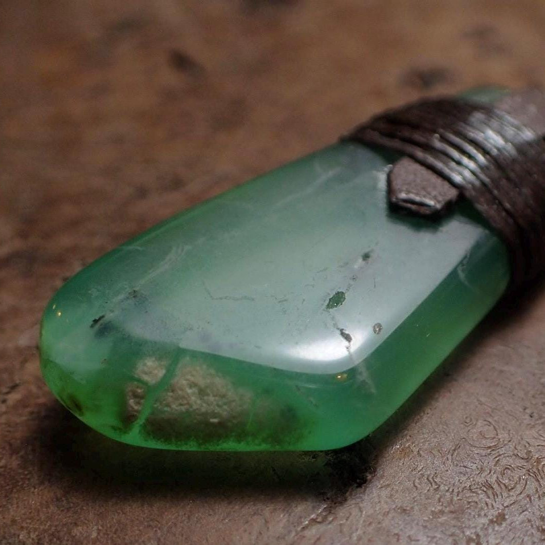 Chrysoprase Pendant on Adjustable Tribal Hand Woven Macrame Spiral Necklace