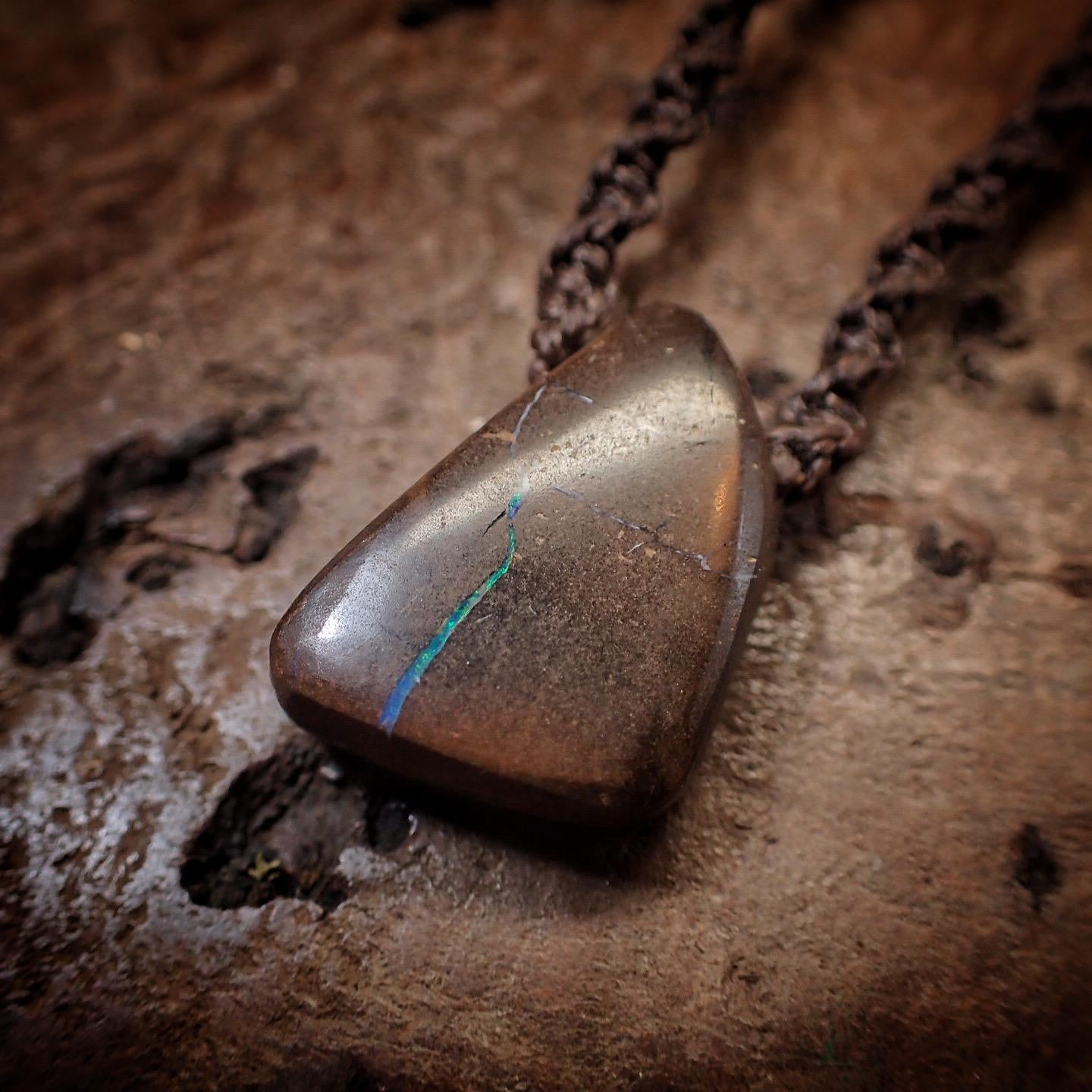 Boulder Opal Pendant On Hand Woven Adjustable Macrame Style Necklace