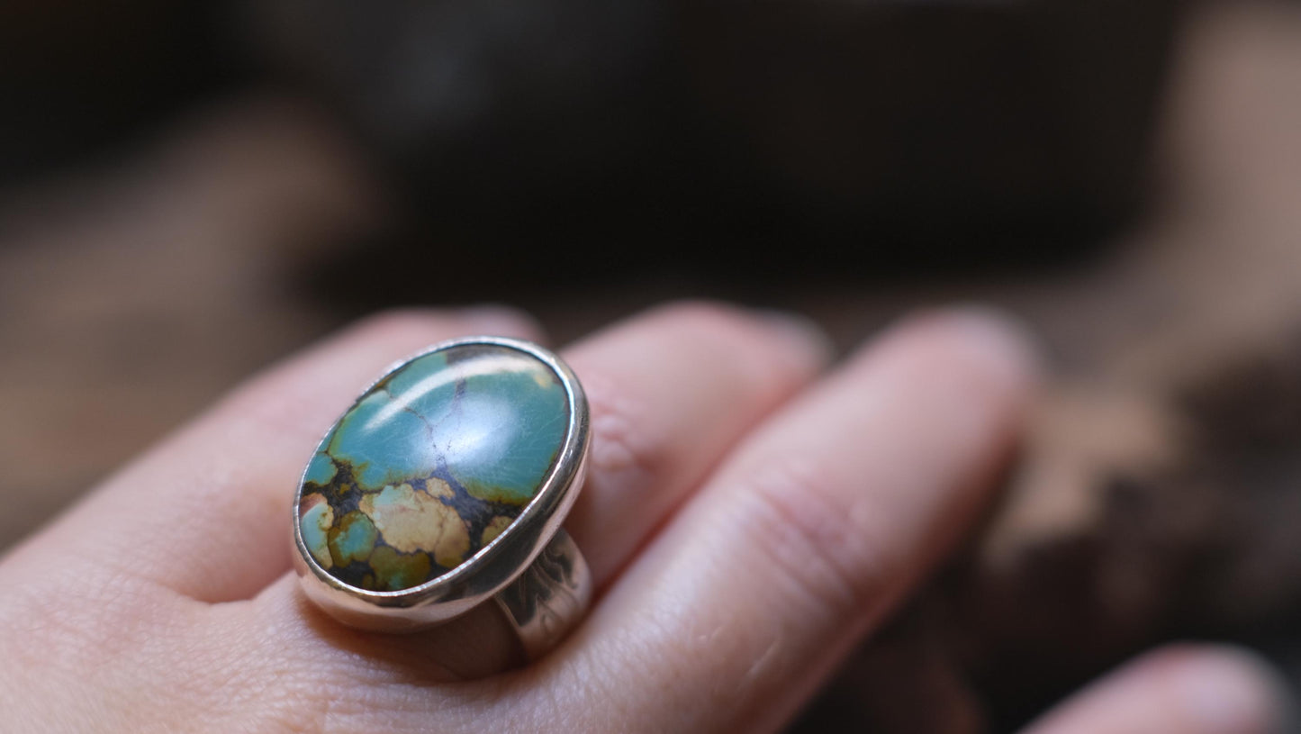 Exquisite Turquoise set in Sterling Silver on beautiful Sterling Ring