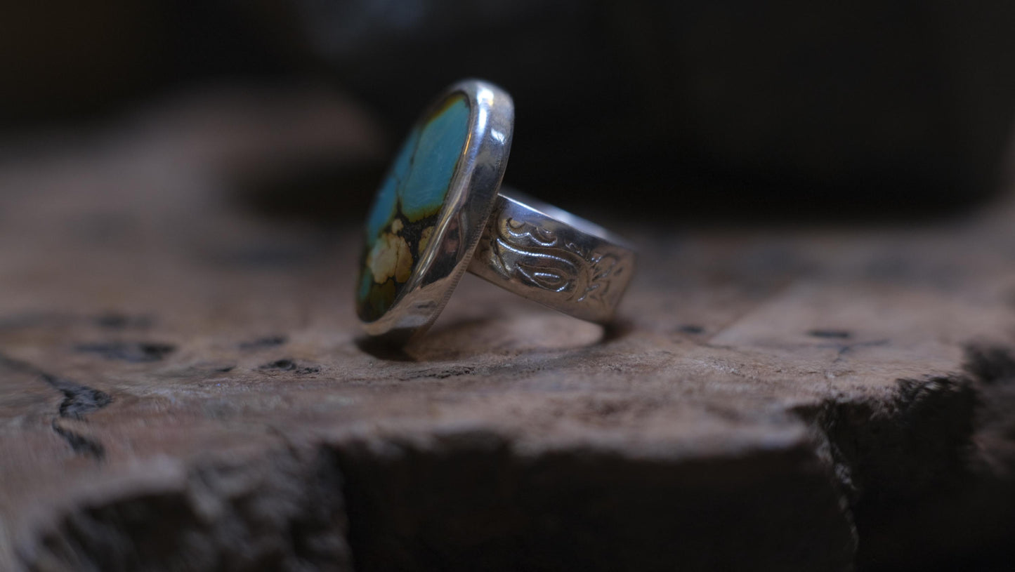 Exquisite Turquoise set in Sterling Silver on beautiful Sterling Ring