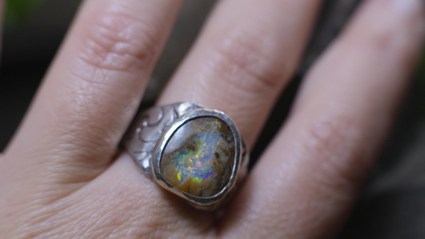 Mesmerising Colour Portal like Opal in a Unique Pirate Inspired sterling silver setting
