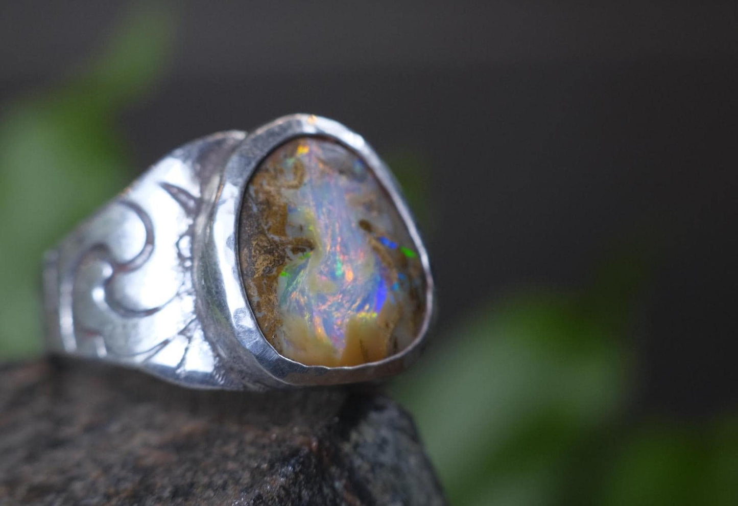 Mesmerising Colour Portal like Opal in a Unique Pirate Inspired sterling silver setting