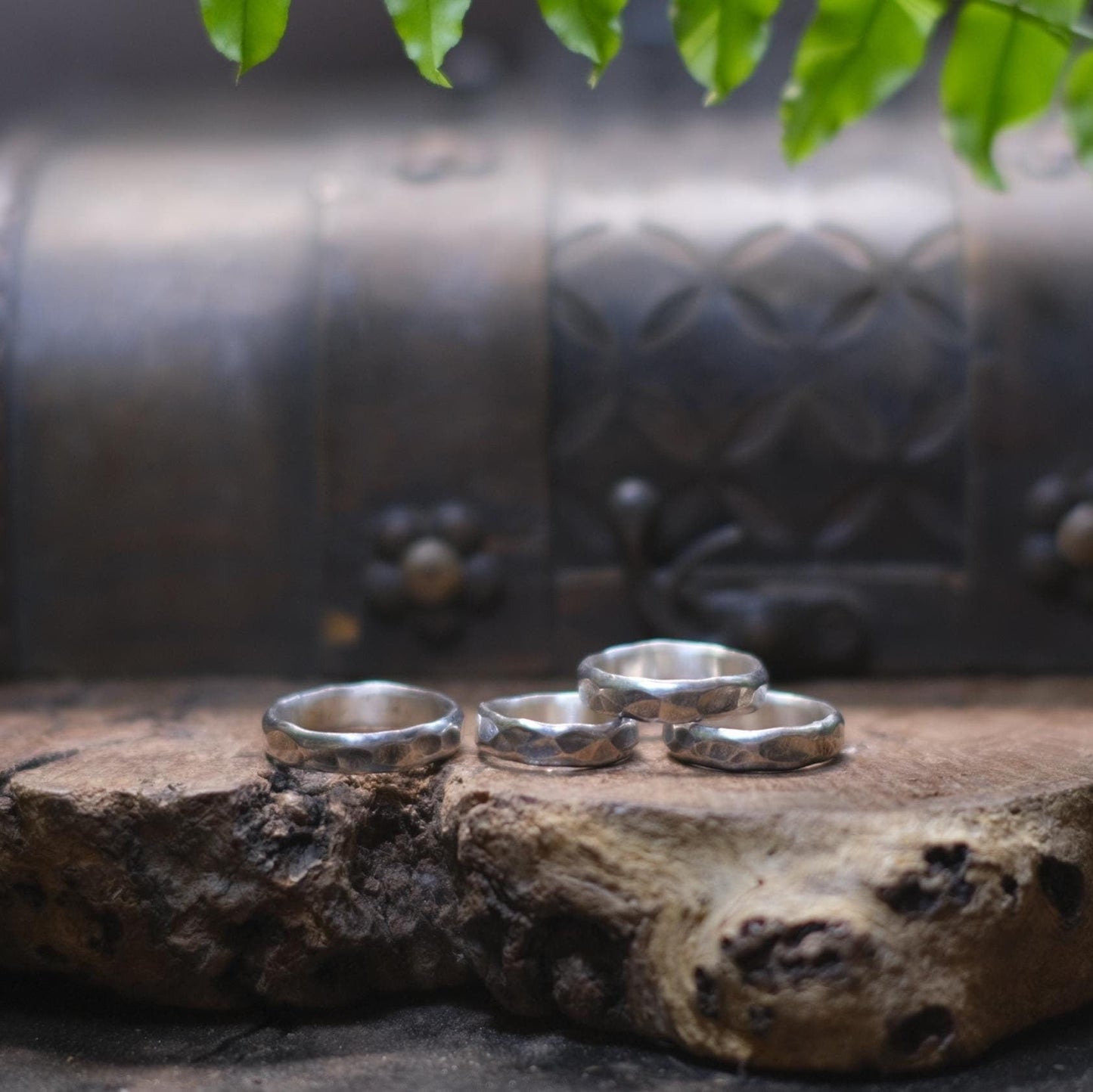 Rustic Thick Hammered Textured Unique Oxidised Silver Ring / Band US Sizes
