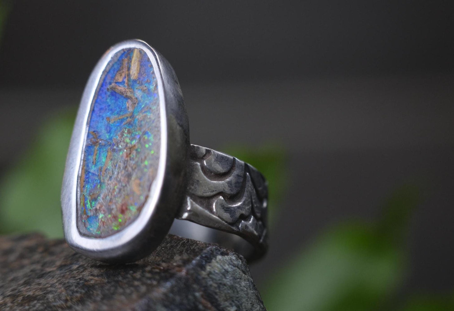 Australian Boulder Opal Sterling Silver Pirate Style Ring