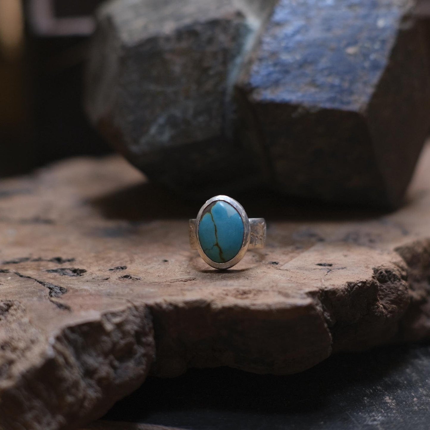 Lively blue natural turquoise ring set in sterling silver