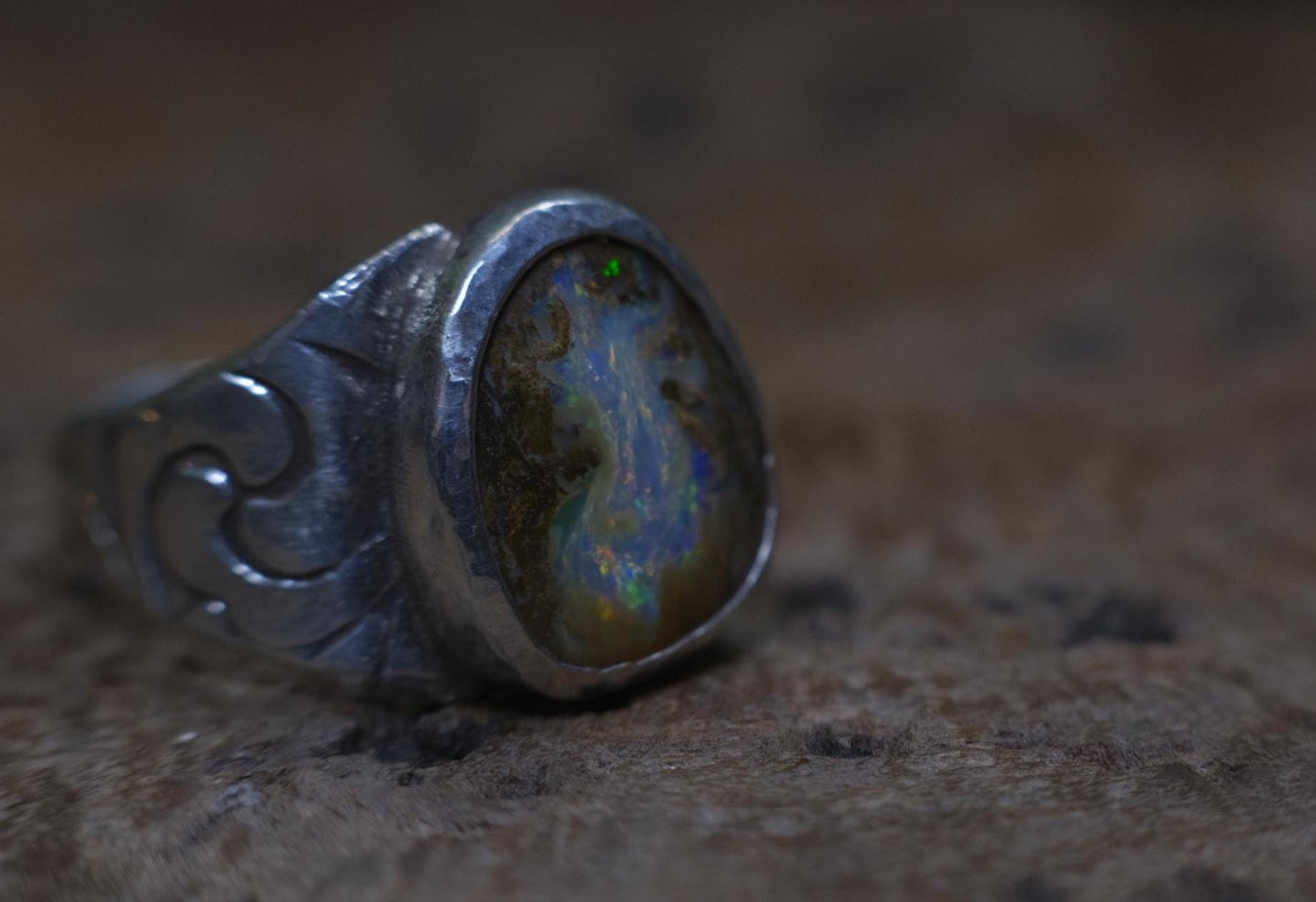 Mesmerising Colour Portal like Opal in a Unique Pirate Inspired sterling silver setting
