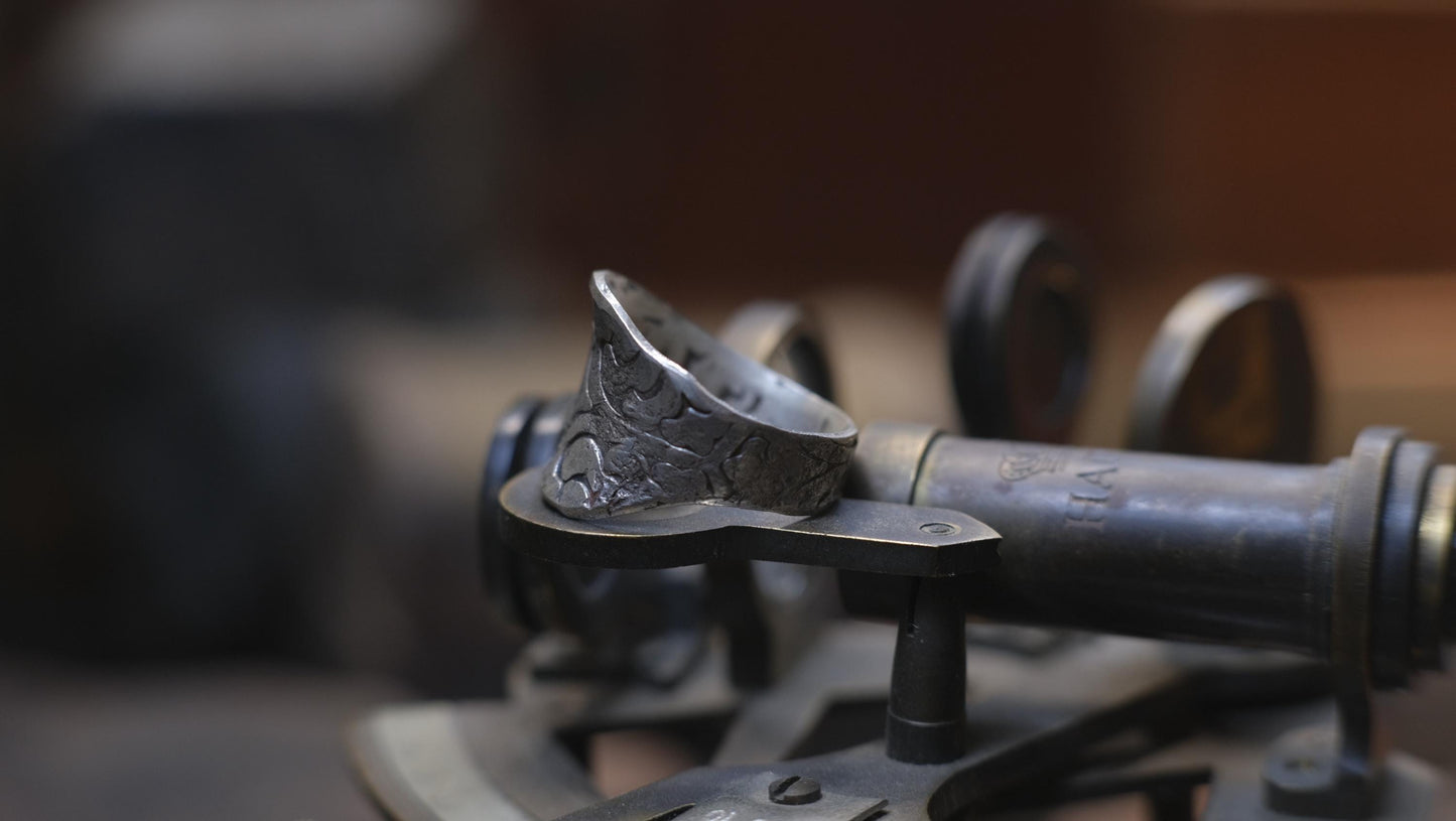 Pirate Inspired Textured Oxidised Sterling Silver Ring Size 8.5