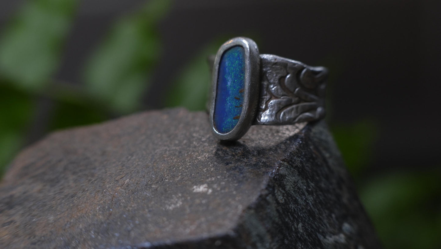 Stunning Blue Australian Opal Set in Pirate Inspired Sterling Silver