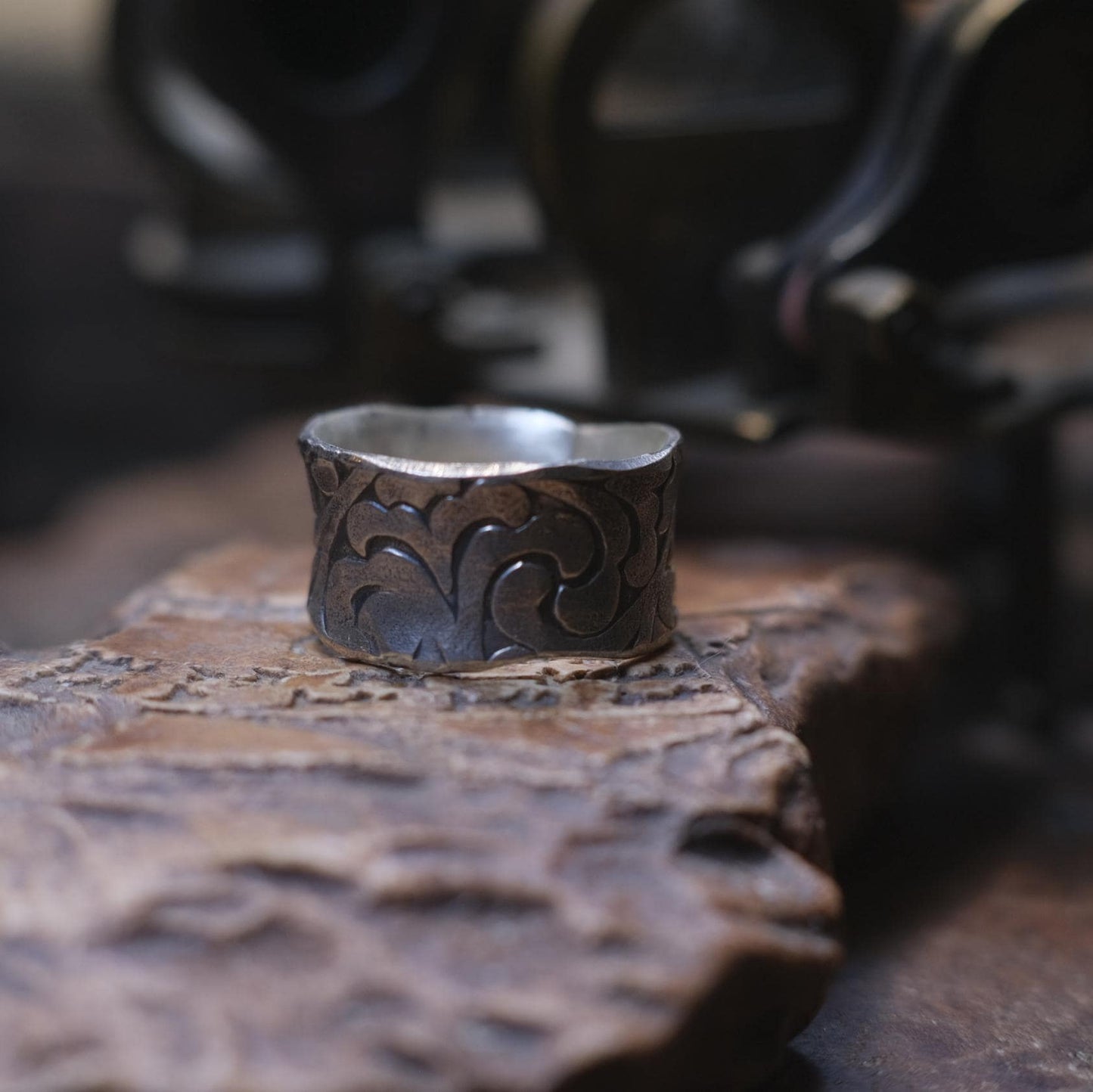 Rugged Treasures Pirate Inspired Sterling Silver Wide Banded Ring Size 7