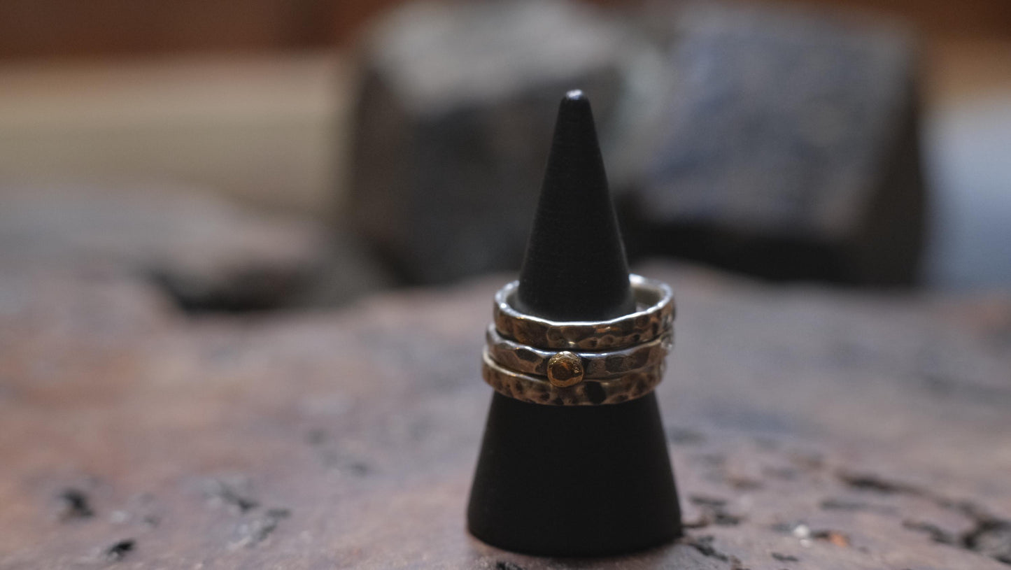 Handcrafted Hammered Sterling Silver Stacking Rings with 9ct Gold Detail Set of 3 made to size