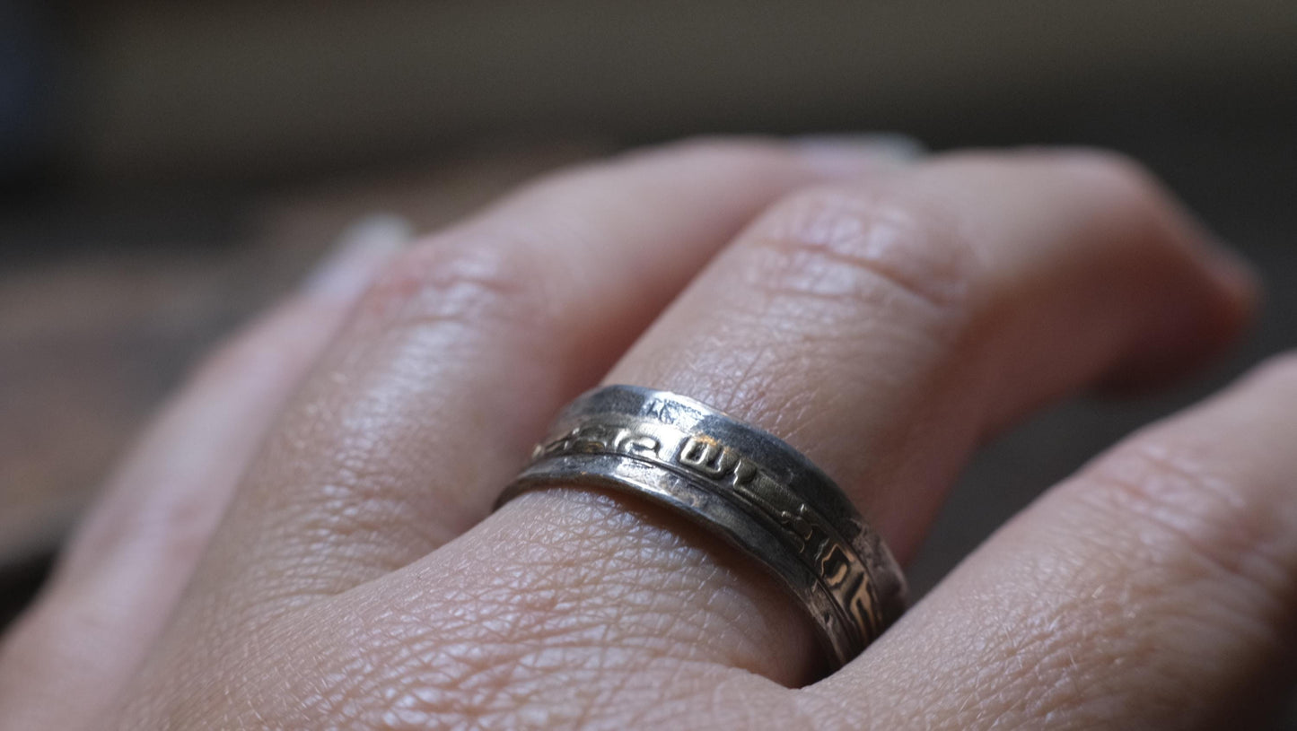 OOAK Galactic Sterling Silver and 9ct Gold Ring with Size 11