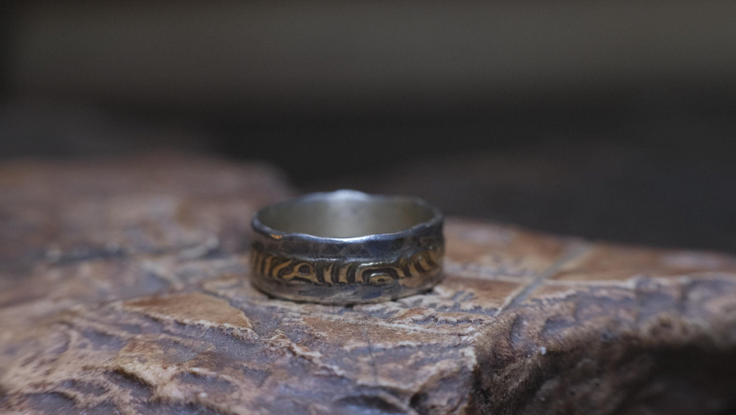 READY: OOAK Songlines Sterling Silver and 9ct Gold Ring with Size 7