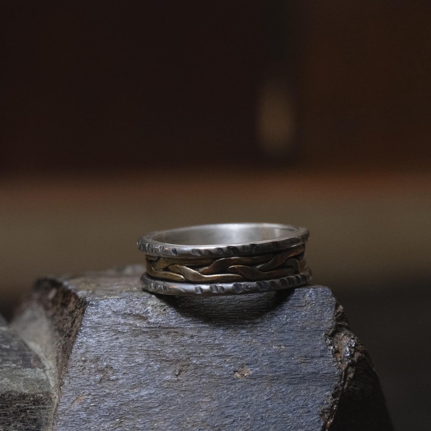 Braided 9ct Gold and Textured Sterling Silver Ring US 10.5