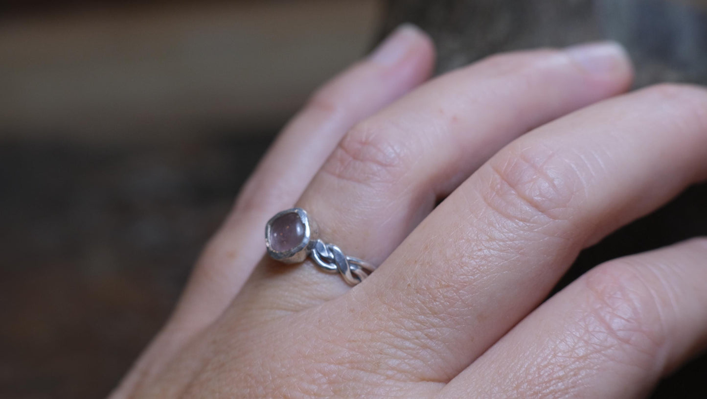 Pink Tourmaline and Braided Sterling Silver Ring Size 7