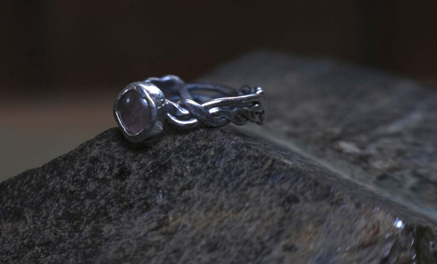 Pink Tourmaline and Braided Sterling Silver Ring Size 7