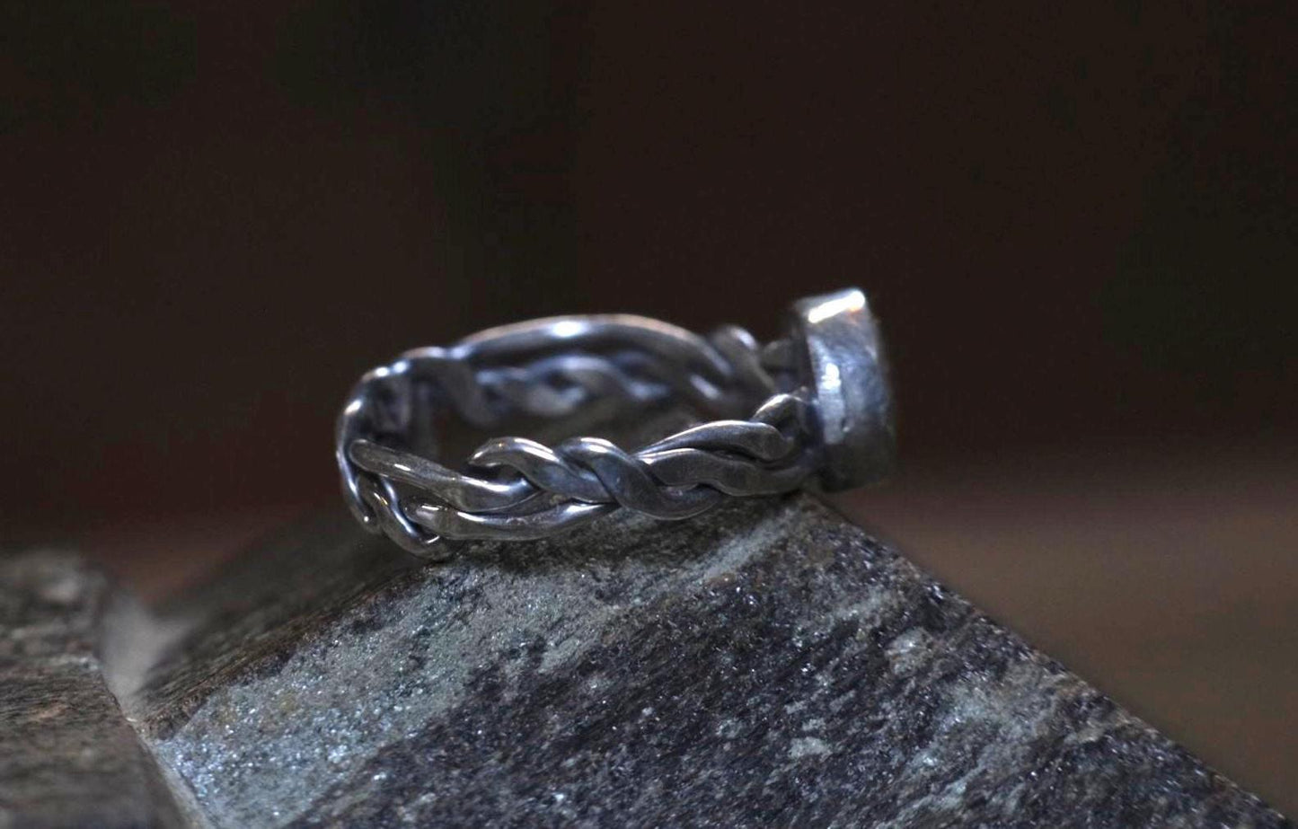 Pink Tourmaline and Braided Sterling Silver Ring Size 7