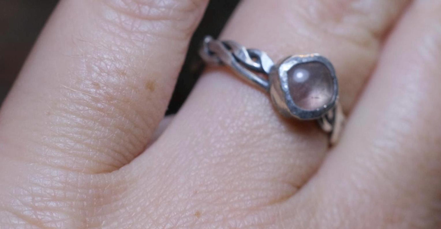 Pink Tourmaline and Braided Sterling Silver Ring Size 7