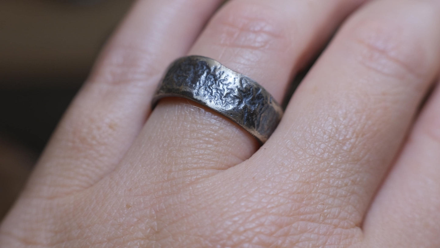 Oxidised Reticulated Hammered Wide Banded Sterling Silver Ring Custom Made to Order
