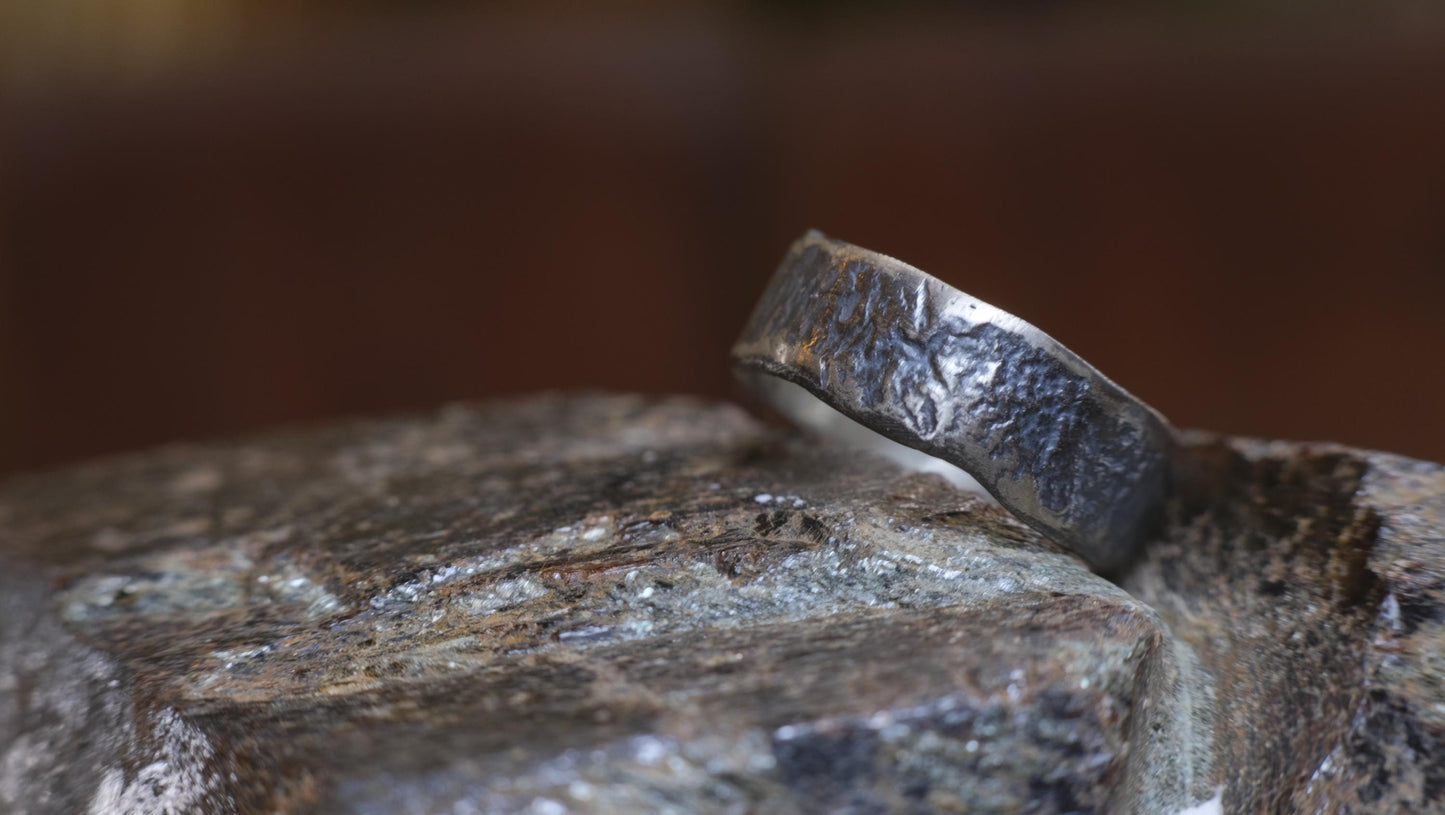 Oxidised Reticulated Hammered Wide Banded Sterling Silver Ring Custom Made to Order