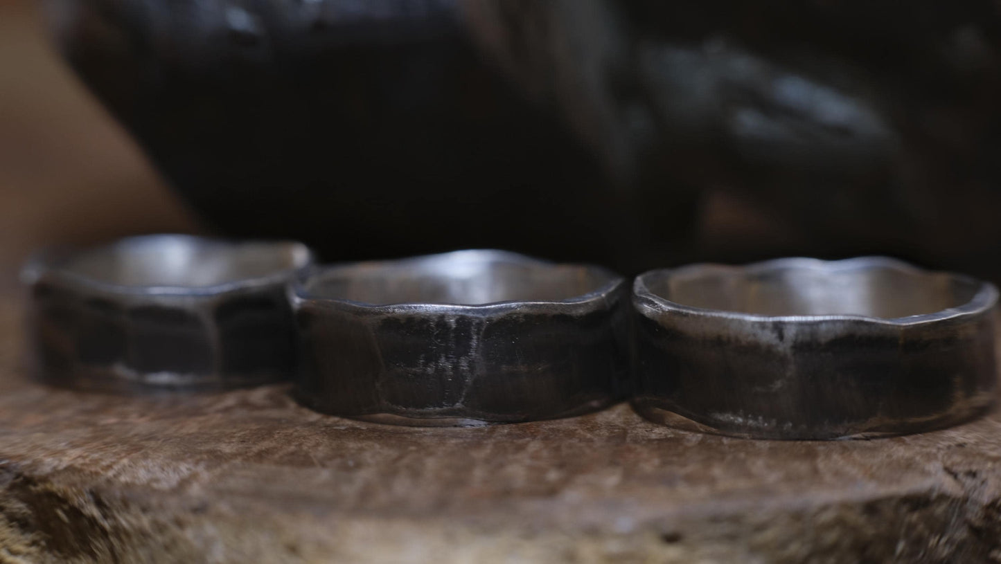 Handcrafted Hammered Sterling Silver Wide Banded Ring Custom Order Made to Size