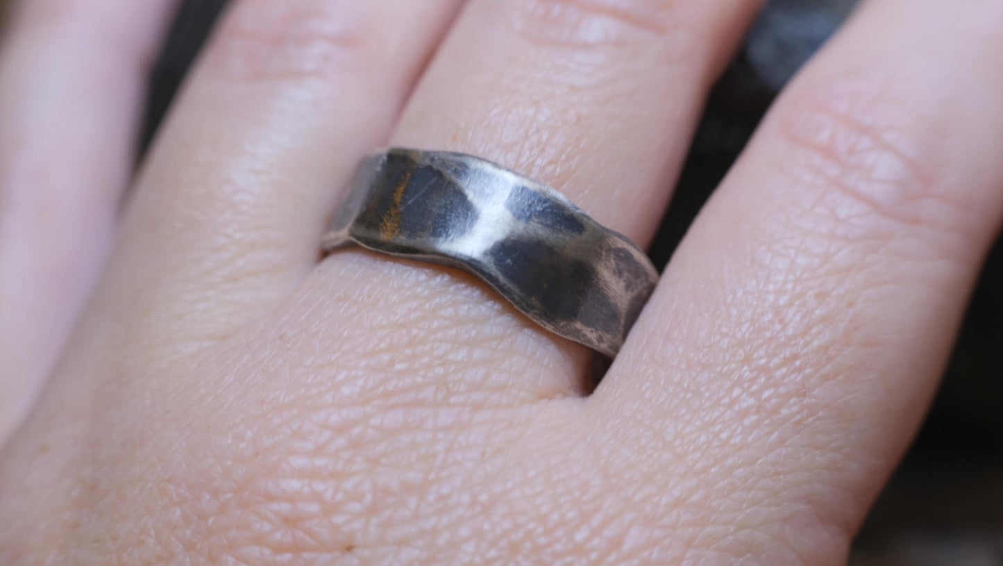 Handcrafted Hammered Sterling Silver Wide Banded Ring Custom Order Made to Size
