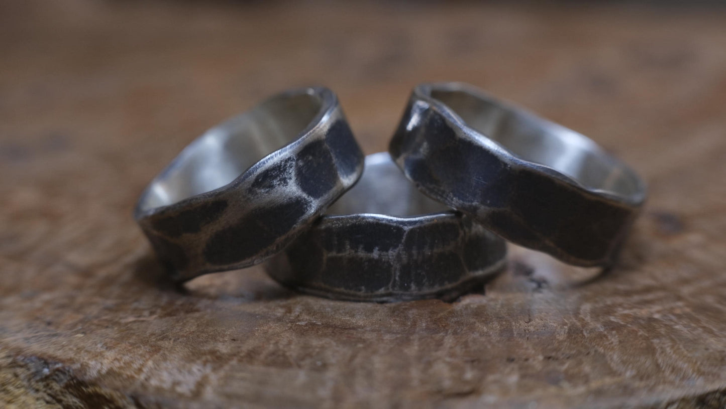Handcrafted Hammered Sterling Silver Wide Banded Ring Custom Order Made to Size