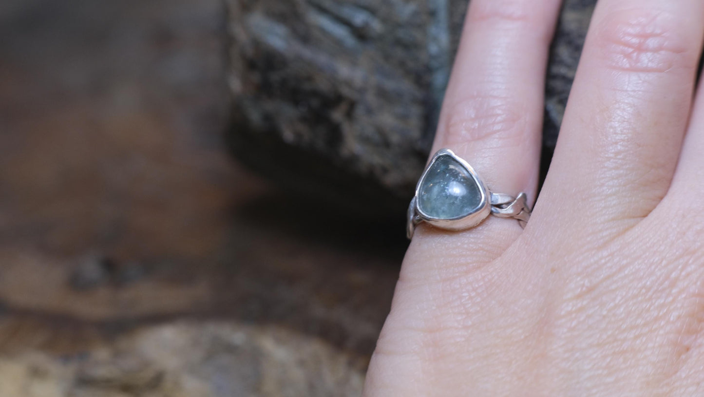 Blue Tourmaline with Braided Sterling Silver Ring Band US Size 5.75