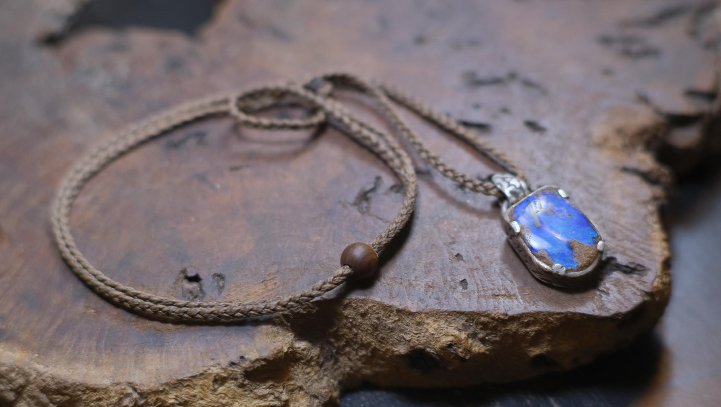 Australian Opalised Wood Fossil in Victorian Era Pirate Inspired Oxidised Sterling Silver Pendant